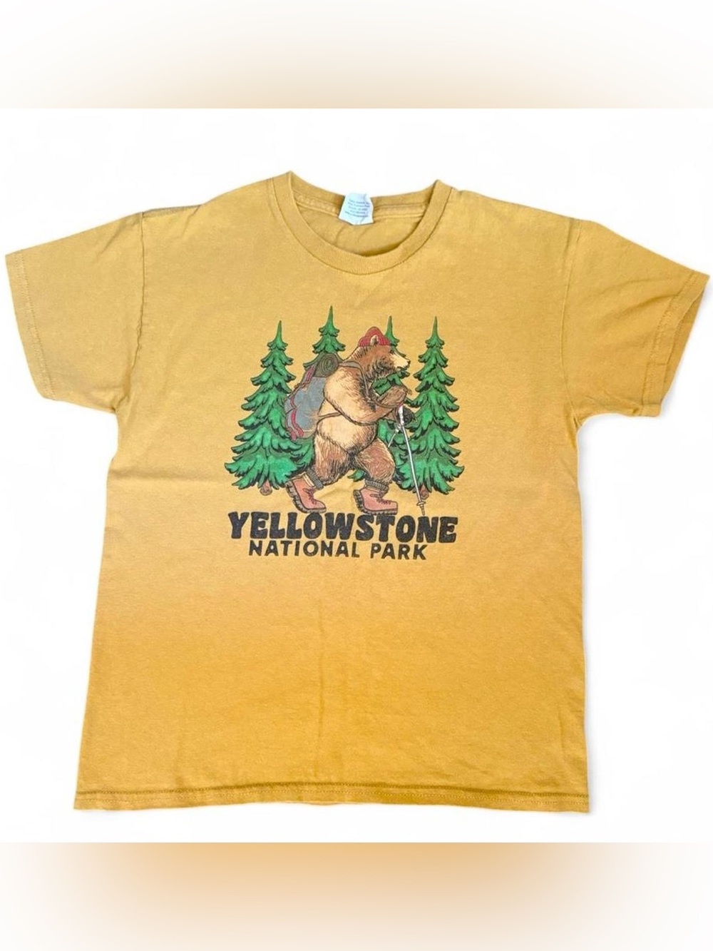Vintage Yellowstone National Park hiking bear yellow cotton t-shirt outdoor hike